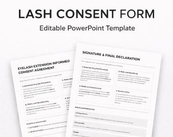 Lash Extension Consent Form Editable PowerPoint, Eyelash Informed Consent Template for Lash Technicians