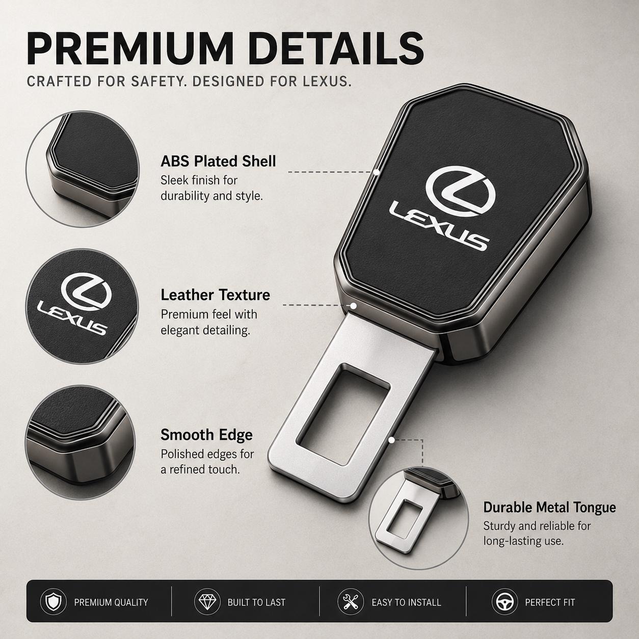 Lexus Seat Belt Extender Pair Car Buckle Insert Comfort Accessory With Leather Texture Finish Fores es rx nx ux is ls Owners
