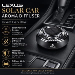 Diffusore di profumo per auto Lexus a energia solare, sicuro per i passeggeri, con fragranze francesi, alimentato da luce, elegante unità di profumazione per cruscotto, regalo.