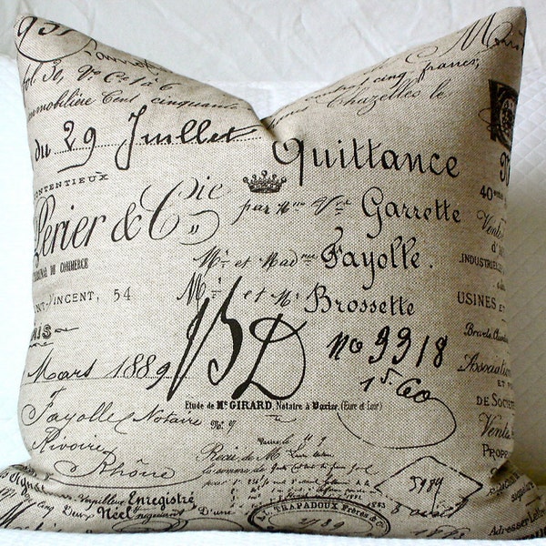 Decorative Designer Pillow Cover- French Document, 20X20