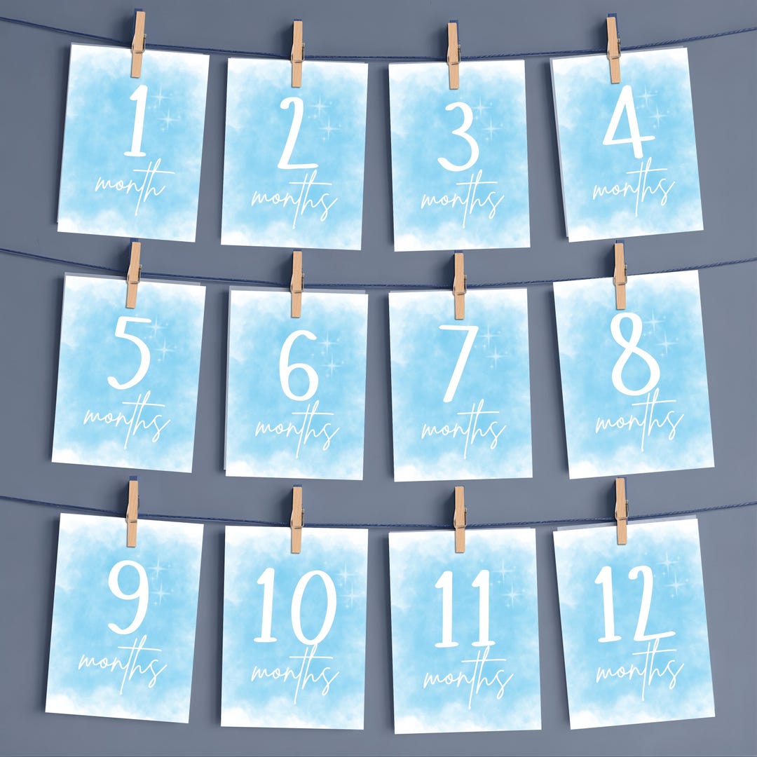 Baby Blue Watercolor Milestone Cards | Monthly Photo Prop (digital ...