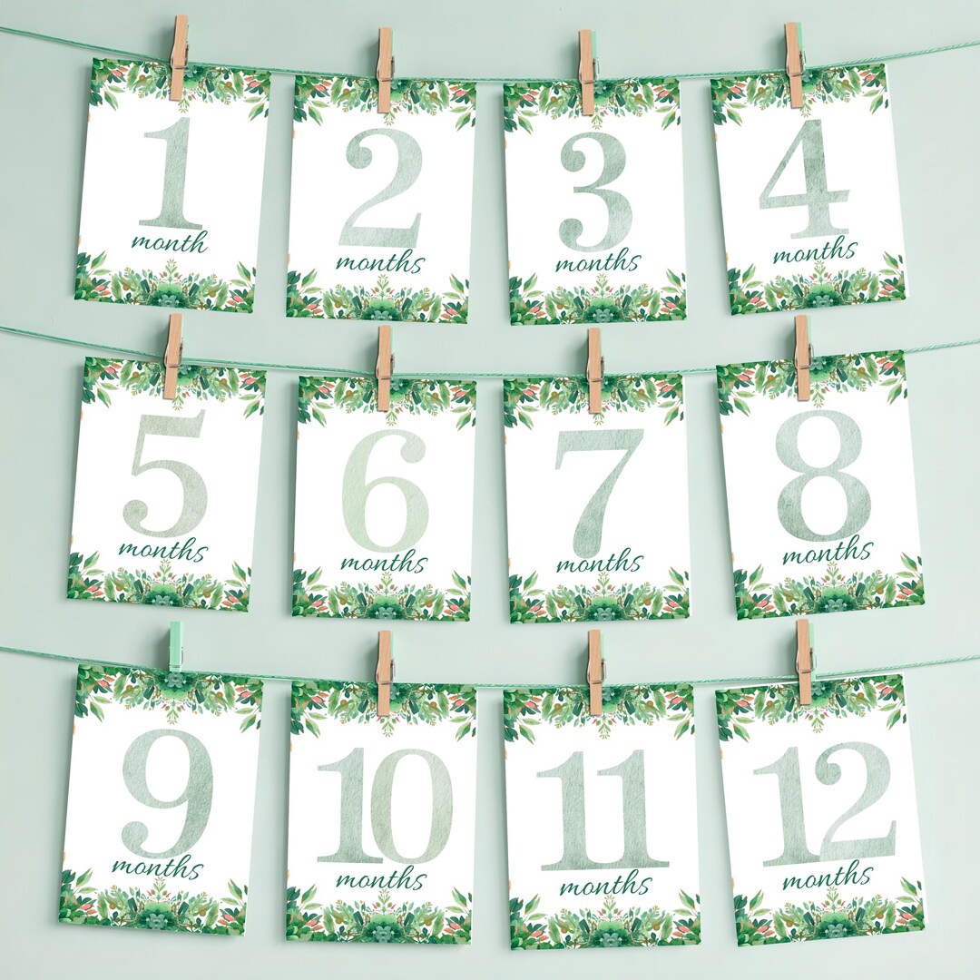 Baby Monthly Milestone Cards Greenery | 1-12 Months Printable | Neutral ...