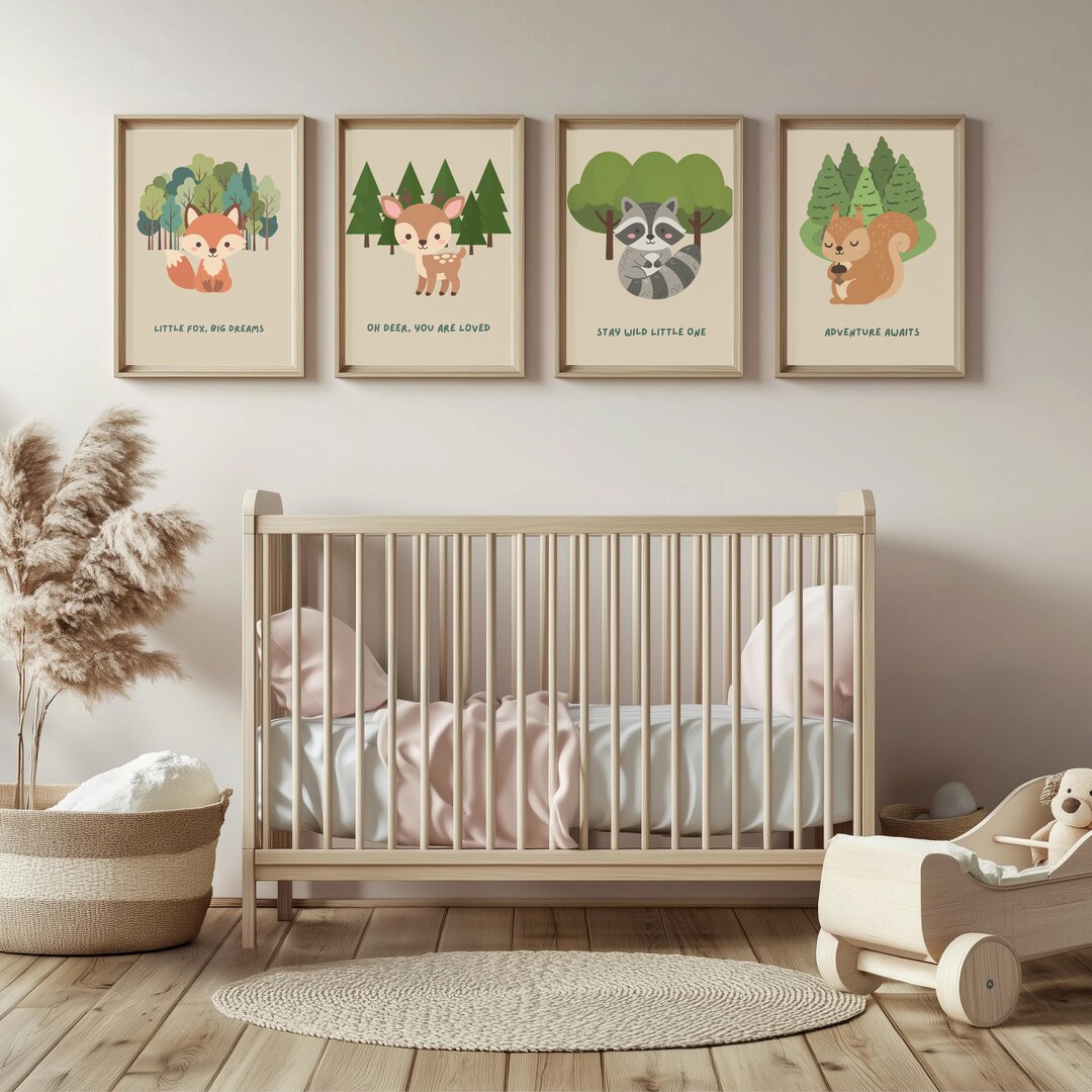 Woodland Nursery Art Set | Forest Animals, Adventure Awaits (digital ...
