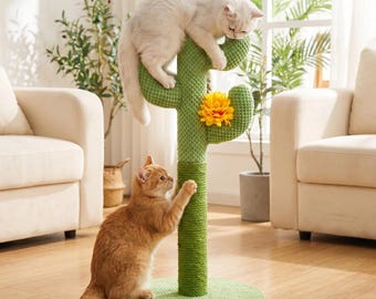 Árbol rascador y poste para gatos con forma de cactus, protector de muebles para gatos de interior, rascador alto de sisal saguaro, muebles estéticos bohemios para mascotas.