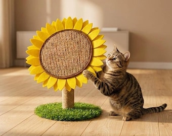 Sonnenblumenkatze, die postästhetischer Blumen-Kratzbaum, einzigartige moderne Katzenmöbel, natürlicher Sisal-Hochkratzer für Innenkatzen, 17,7 "H
