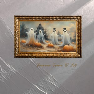 Surprised Ghosts Pumpkin Patch Frame TV Art Whimsigoth Halloween Summerween Cutecore Decor Digital Download