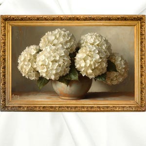 White Hydrangea Frame TV Art, Rustic Farmhouse Floral, Soft Botanical Vintage Style, Living Room Decor, Summer Decor, Digital Download