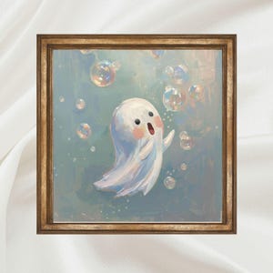 Wall Art Printable Not Scary Ghost Cute Ghost Blowing Bubbles Gift for Non Scary Gothic Art Lovers or Kids Room Art Digital Download