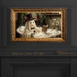 Dapper Reading Ghost Bubble Bath Frame TV Art Whimsigoth Halloween Summerween Cutecore Decor Digitale Download