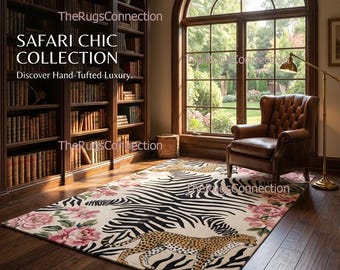 Hand getufteter Wollteppich | Safari Chic Zebra Geparden Teppich