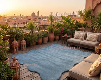 Hand getufteter Teppich Ausgebogter Blauer Teppich | Minimalistischer Stil | Wollen Wohnzimmer | 9x12 12x15 | Individuell