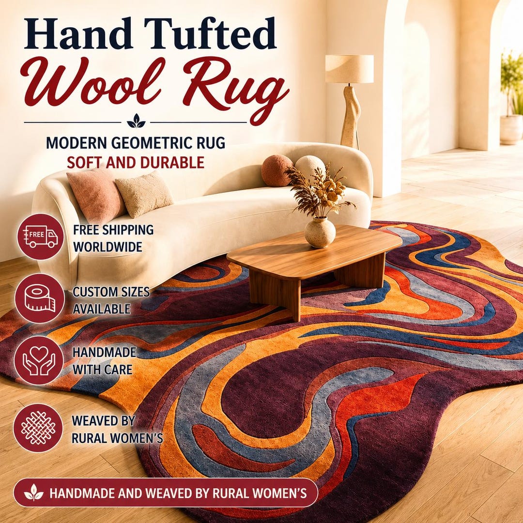 Hand Tufted Wool Rug | Wavy Pattern Irregular Abstract Style | Bedroom ...