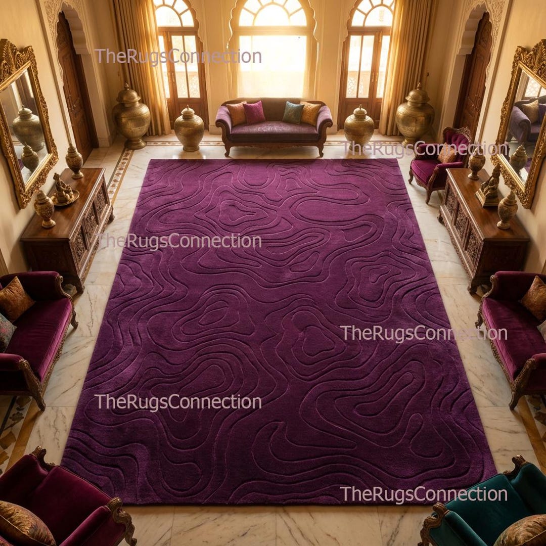 Deep Purple Rug | Minimal Solid Style | Hand Tufted Wool | Living Room ...