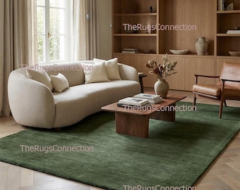 Handgetufteter Wollteppich Waldgrün Grün Teppich Wohnzimmer | 8x10 9x12 | Individuell