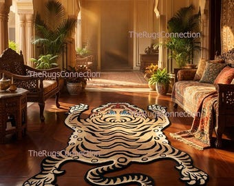 Tiger Teppich | Tibetischer Tiger Stil | Hand getuftet Wolle | Wohnzimmer | 8x10 9x12 | Individuell