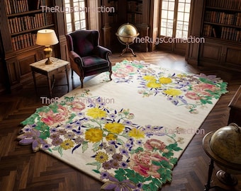 Handgetufteter Wollteppich mit Blumenmuster Botanische handgemachte unregelmäßige 23x30 10x14