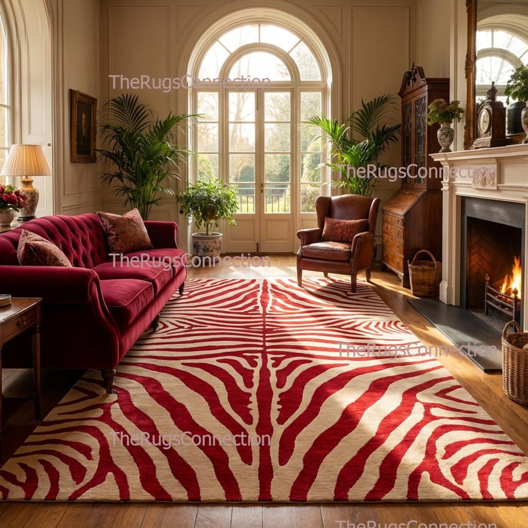 Red Animal Rug Bold Red Zebra Rug Handmade Wool Animal Print Living Room Area Rug ...