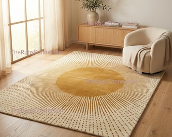 Hand getuftet Sunburst Warm Beige Goldener Wollteppich für große Flächen 23x30 10x14