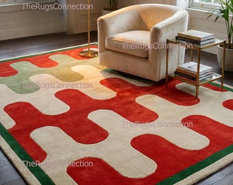Rot Grüner Abstrakter Teppich Handgetufteter Wollmoderner Wohnzimmer Teppich Benutzerdefinierte