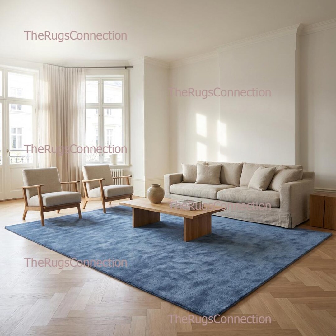 Hand Tufted Wool Rug, Cornflower Blue, Modern Minimalist Area Rug (8x10 ...