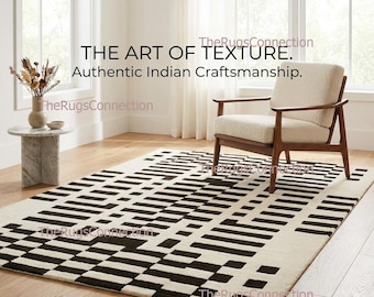 Schwarzer Ivory Geometrischer Teppich Hand getuftet Wolle Moderne Wohnzimmer Bereich Teppich Benutzerdefinierte