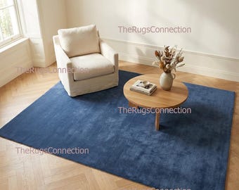 Handgetufteter Wollteppich Dunkelblauer Teppich Solide Großflächenteppich 23x30,5 cm | Individuell