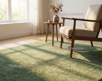 Handgetufteter Wollteppich Grün Massiv Teppich Wohnzimmer | 8x10 9x12 | Individuell