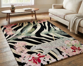 Hand getuftet Teppich Wolle Viskose Animal Print Teppich | Tropischer Leopard Zebra 23x30cm Individuell