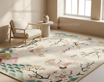 Designer Hand getuftet Wollteppich Botanischer Vogel Chinoiserie Stil Teppich Blumenbereich 23x30, 10x14