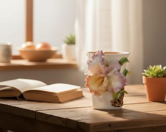 Handmade Iris Coffee/Tea cup|3D Floral Coffee Cups| Unique Ceramic Flower Mugs| Gifts For Flower Lovers| Floral Mugs| Floral Kitchen Decor