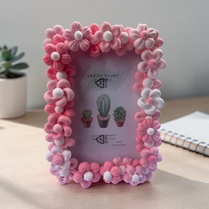 Handmade Air-Dry Clay Floral 4x6 inch Photo Frame, Teachers’ Gift, Baby Announcement Frame, 3D Flower Home Decor