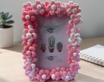 Handmade Air-Dry Clay Floral 4x6 inch Photo Frame, Teachers’ Gift, Baby Announcement Frame, 3D Flower Home Decor