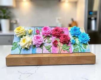 Personalised Handmade Air-Dry Clay Rose Fridge Magnet, Kitchen and Living Room Accent, Housewarming Gifts, 3D Flower Art
