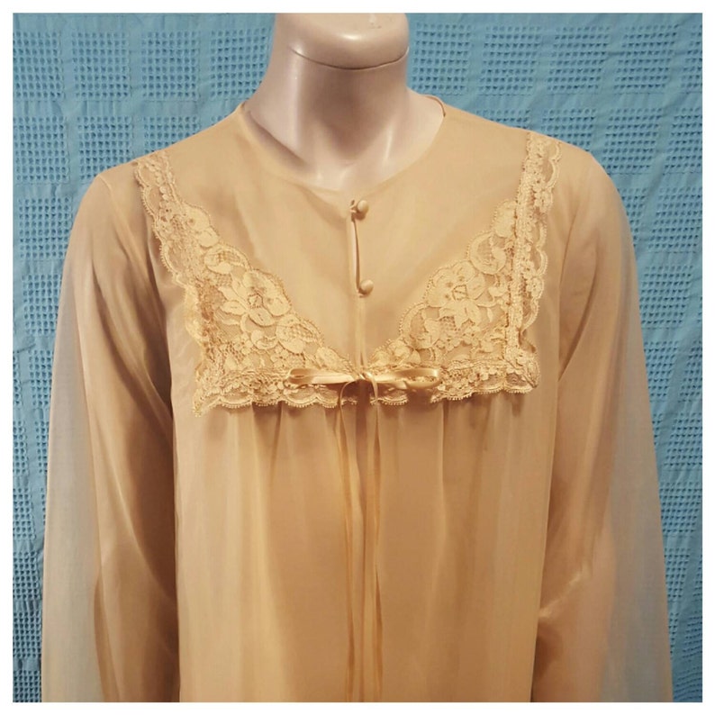 Vintage Gold Yellow Negligee Full Length Robe Sheer Piegnoir | Etsy