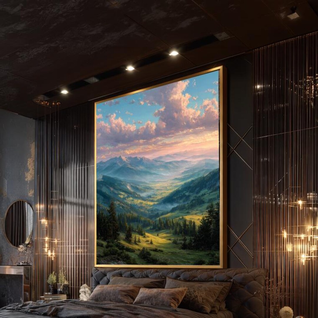 Mountain Landscape Wall Art Print, Sunrise Valley Canvas, Large Nature ...