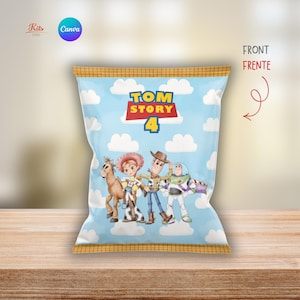 Toy Story-chipspåse, Toy Story-akvarell festpresentomslag, Buzz Lightyear och Woody-chipspåse, digitalt redigerbar etikett bild 2