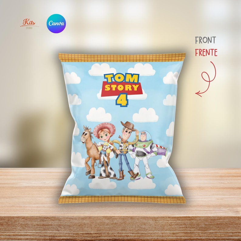 Toy Story-chipspåse, Toy Story-akvarell festpresentomslag, Buzz Lightyear och Woody-chipspåse, digitalt redigerbar etikett bild 2