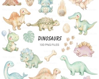 Aquarell-Dinosaurier-Clipart (PNG), Dinosaurier-Clipart-Paket, Babyparty, Kinderzimmerdekoration, Dinosaurier-Aquarelle