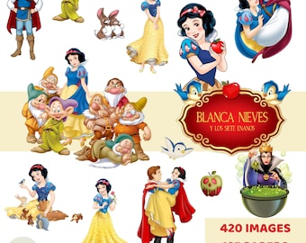 Schneewittchen-PNG-Cliparts, über 550 Dateien, Schneewittchen-Prinzessinnen-Bilderpaket, 3D-Bilder, Aquarell, Typografie, digitaler Download