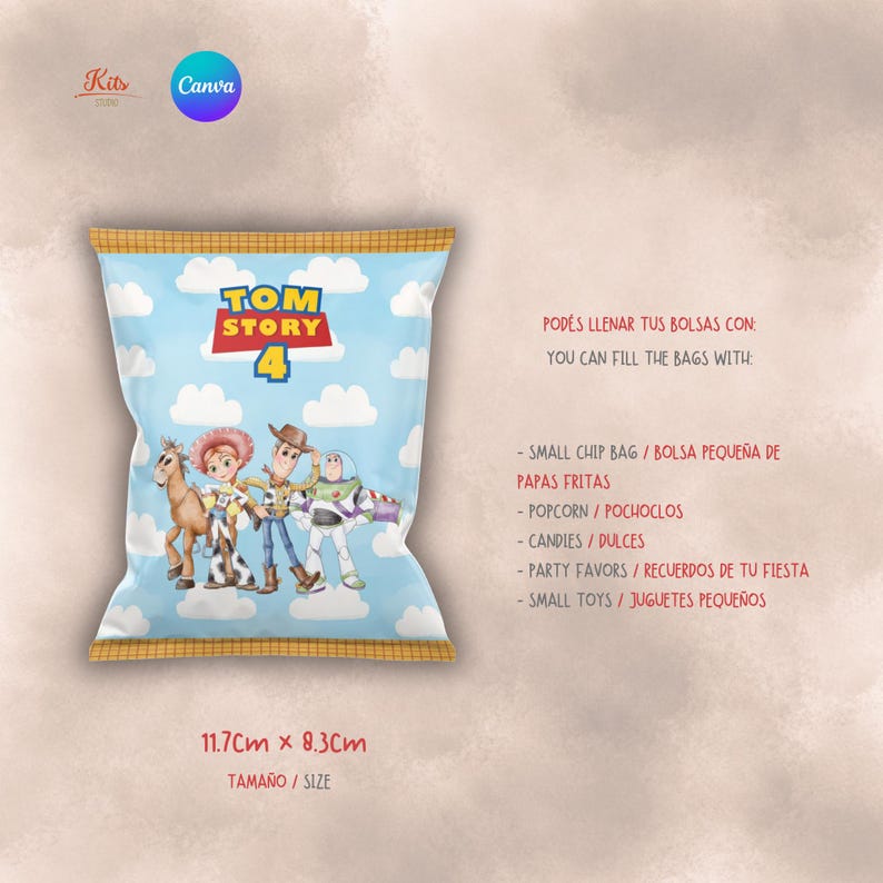 Toy Story-chipspåse, Toy Story-akvarell festpresentomslag, Buzz Lightyear och Woody-chipspåse, digitalt redigerbar etikett bild 5