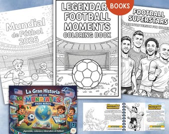 WM 2026 Malbücher, 4 Dateien in Spanisch und Englisch, Fußball, Fußballstars zum Ausmalen, Aktivitäten zum Ausfüllen