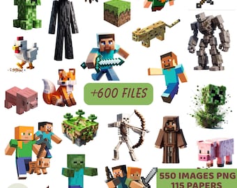 Clipart Pixel BlockPNG, +600 files, image pack of block building game characters, PC game, pixel art, digital