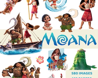 Moana Clipart 2 PNG, Moana baby clipart pack, watercolor, 3D, Moana SVG, alphabet font, Hawaiian princess, digital file