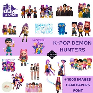 Clipart PNG K-pop Demon Hunters, papeles digitales, paquete de imagenes prediseñadas Huntrix, Chibi png, las guerreras kpop, saja boys girls