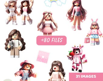 Pink Roblocks PNG Clipart, Pink PC Gaming Clipart Pack for Girls, Gamer Girl in Pink, Instant Digital Download