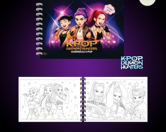 Digitales Malbuch „Demon Hunters“ von K-Pop, Ausmalbilder von K-Pop-Kriegern, Huntrix-Ausmalbilder, sofortiger PDF-Download