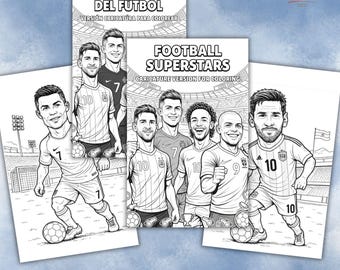 Fußball-Superstars-Malbuch (PDF), WM 2026, Cartoon-Fußballspieler, Malbuch für Kinder, Digitaler Download