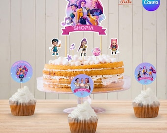 K-Pop-Dämonenjäger-Kuchenaufsatz, K-Pop-Krieger-Geburtstagskuchendekoration, Kuchenaufsatz, Cupcake-Aufsatz, Leinwandvorlage