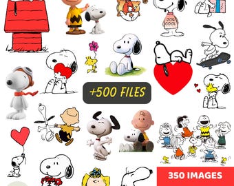 White dog PNG clipart, +500 files, Peanuts clipart pack, Snoopy and friends, puppies, digital instant download