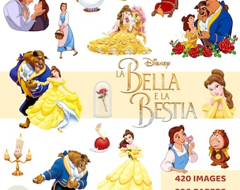 Die Schöne und das Biest PNG-Cliparts, über 600 Dateien, Belle-Prinzessin-Bilderpaket, Typografie, Aquarell, 3D-Bilder, SVG-Download